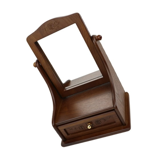 FENGGUIQU Retro Wooden Makeup Mirror with Adjustable Angle, High Clarity Glass for Home Use, Brown Finish