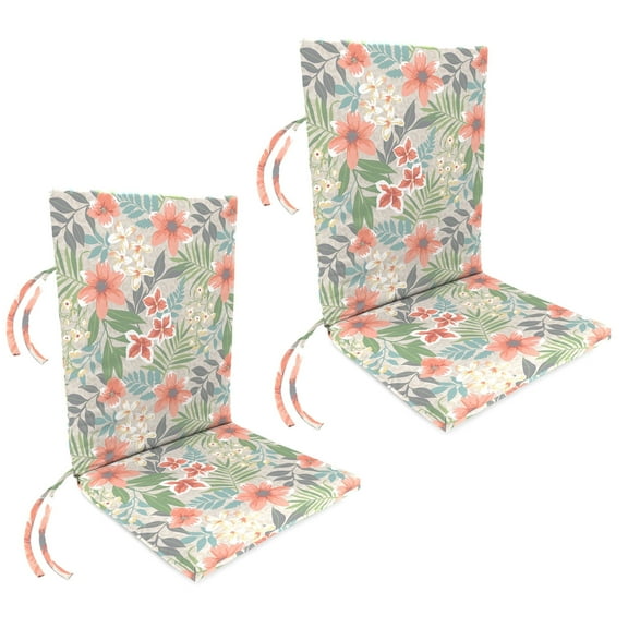 Jordan Manufacturing 44" x 21" Menda Tearose Multicolor Floral Rectangular Outdoor Chair Cushion with Ties (2 Pack)