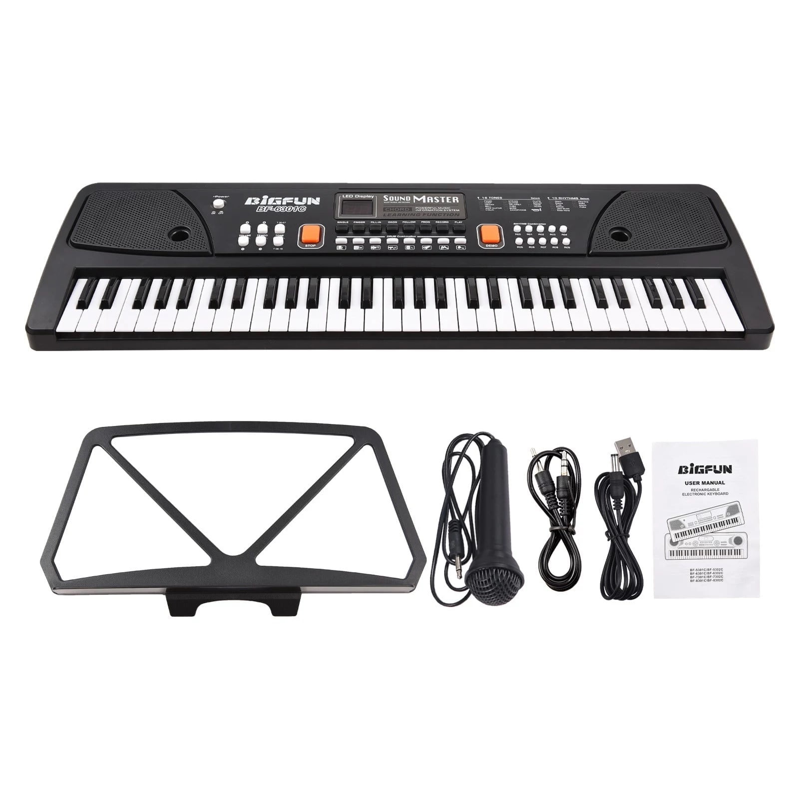 OUTGOO Kids Keyboard Piano, Portable 61 Keys Piano Keyboard for Beginners, Electronic Digital Piano with Built-in Dual Speaker, Microphone and Music Stand, for Boys Girls Ages 3-12