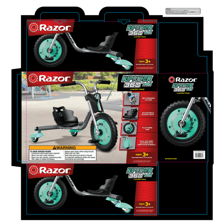 Razor RipRider 360 Mini - Teal, 360 Degrees Caster Tricycle, Easy