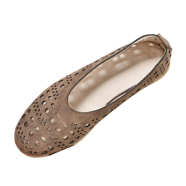 Chaussures Plates Décontractées pour Femmes Brunes, Mocassins Respirants avec Design Ajouré, Confortables, Bout Rond, à Enfiler, pour l'Intérieur et l'Extérieur, Taille 39