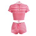 thumbnail image 7 of Arlun Women’s 3 Piece Stripe Outfits Short Sleeve Cut out Crop Top and Sleeveless Cami Bodycon Mini Shorts Set Y2k Color Block Stretchy Slim Fitted Summer Beach Party Matching Sets Pink M, 7 of 7