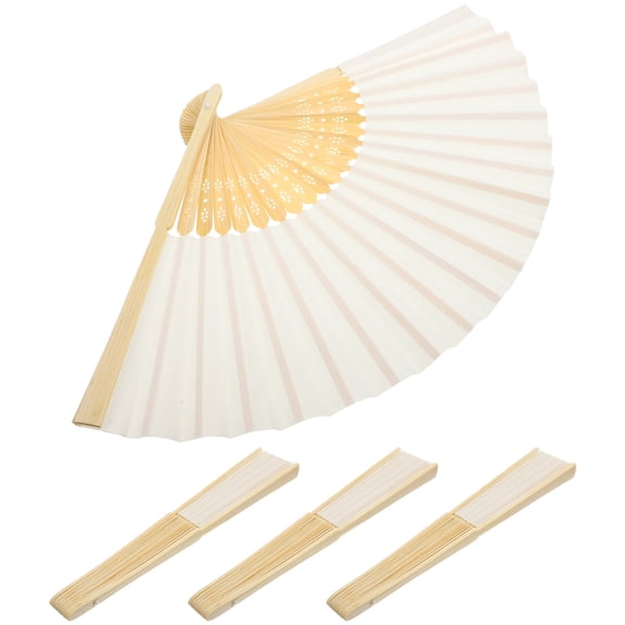 ETHZZLE Manual Small Fan Folding Fan Beige 4pcs Classic Style