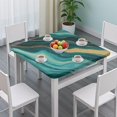 thumbnail image 3 of Teal Gold Marble Pattern Square Fitted Tablecloth with Elastic Edge,Square Table Cover,Washable Elastic Table Cover for Home Kitchen Party Decor 34"x34", 3 of 6
