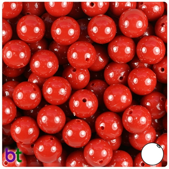 BeadTin Red Opaque 12mm Round Plastic Beads (60pcs)