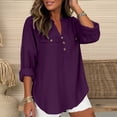 thumbnail image 5 of Paiwinds Women's Linen V-Neck Top with 3/4 Sleeves, Casual Loose Fit Button Front Blouse with Pockets, Solid Color Summer Tunic for Ladies, 5 of 9