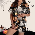thumbnail image 2 of Weebloom Halloween Summer Pajamas For Women Set Pumpkin Leisure Silk Satin Short Sleeve Button Down Tops And Shorts Set Sleepwear Nightwear Pjs Loungewear Black L, 2 of 7