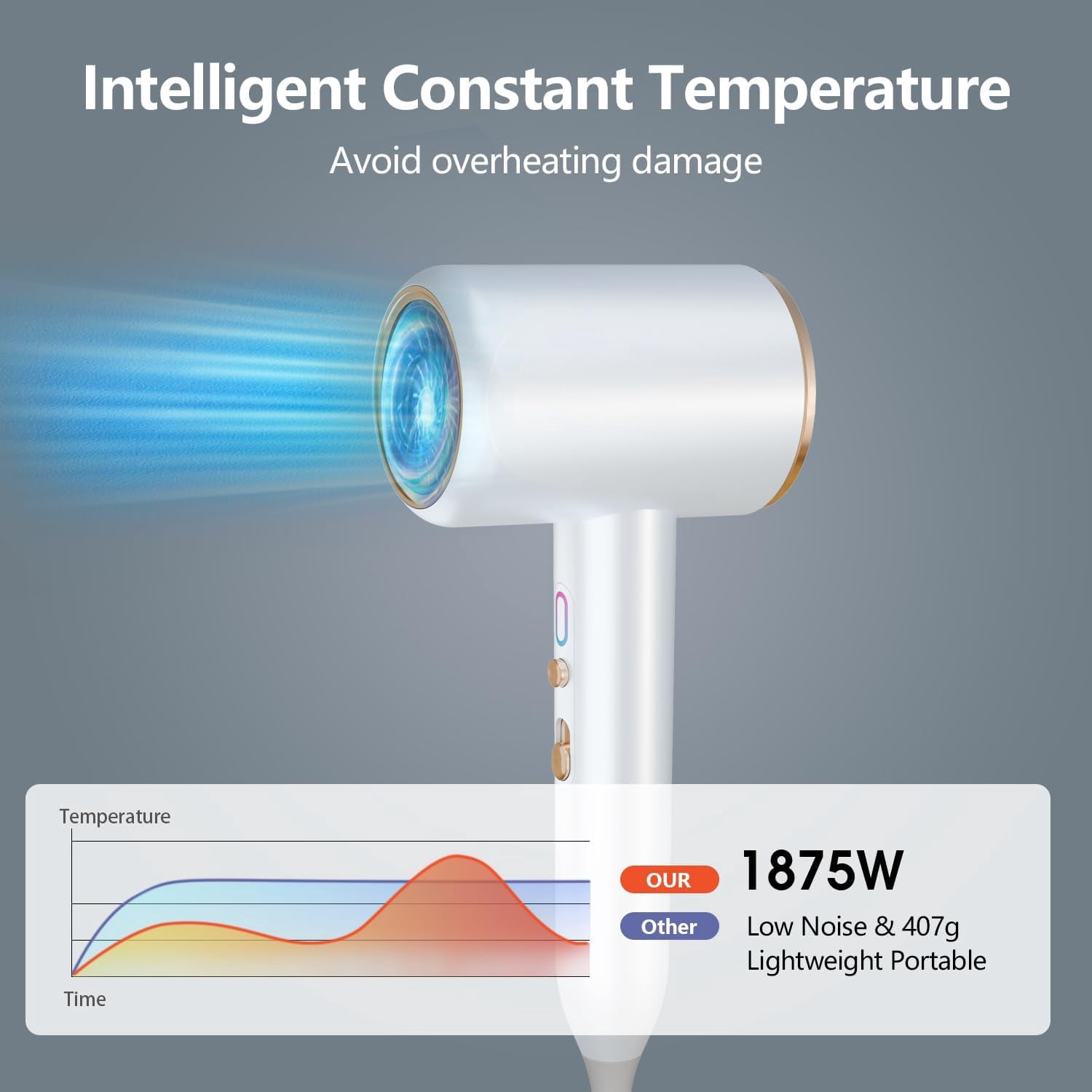 Hair Dryer for Women and Men 1875W Portable Ionic Hairdryer Travel Blow Dryer with Diffuser Nozzle Small Lightweight and Quiet Fast Drying as Salon No Heat Damage