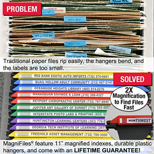 Ultimate Office MagniFile™ Hanging File Folders V Base Letter Size with 11 inch Magnified Indexes That Double The Size of Your File Titles to Find Files Fast. (Set of 10 Assorted)