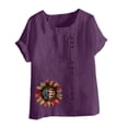 thumbnail image 4 of Vestidos Casuales Para Mujer, Blusas De Mujer De Moda Blusa informal de lino con botones y manga corta estampada para mujer, 4 of 4