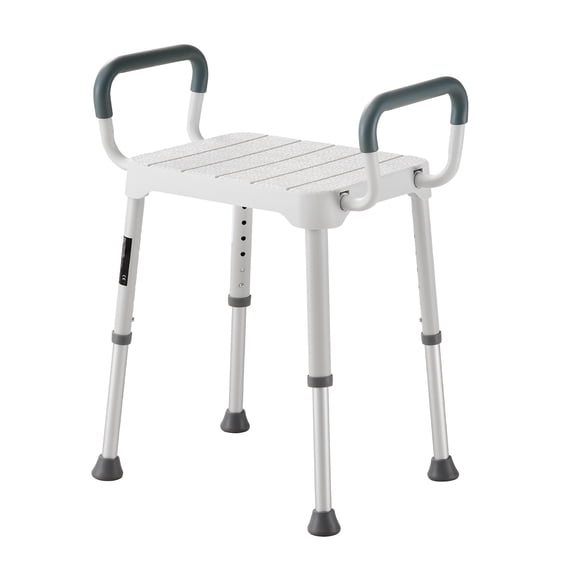 KFFKFF Adjustable Shower Chair with Armrests, 6-Level Height Bath Seat for Showers or Tubs, Non-Slip Bathroom Chair for Seniors, Injured, or Disabled, Supports Up to 400 lbs