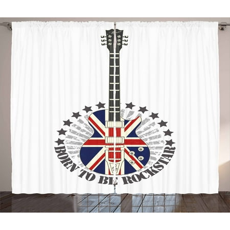 Rock Music Curtains 2 Panels Set Union Jack Patterned Guitar Stars Union Jack Design Musical Instrument Window Drapes For Living Room Bedroom 108w