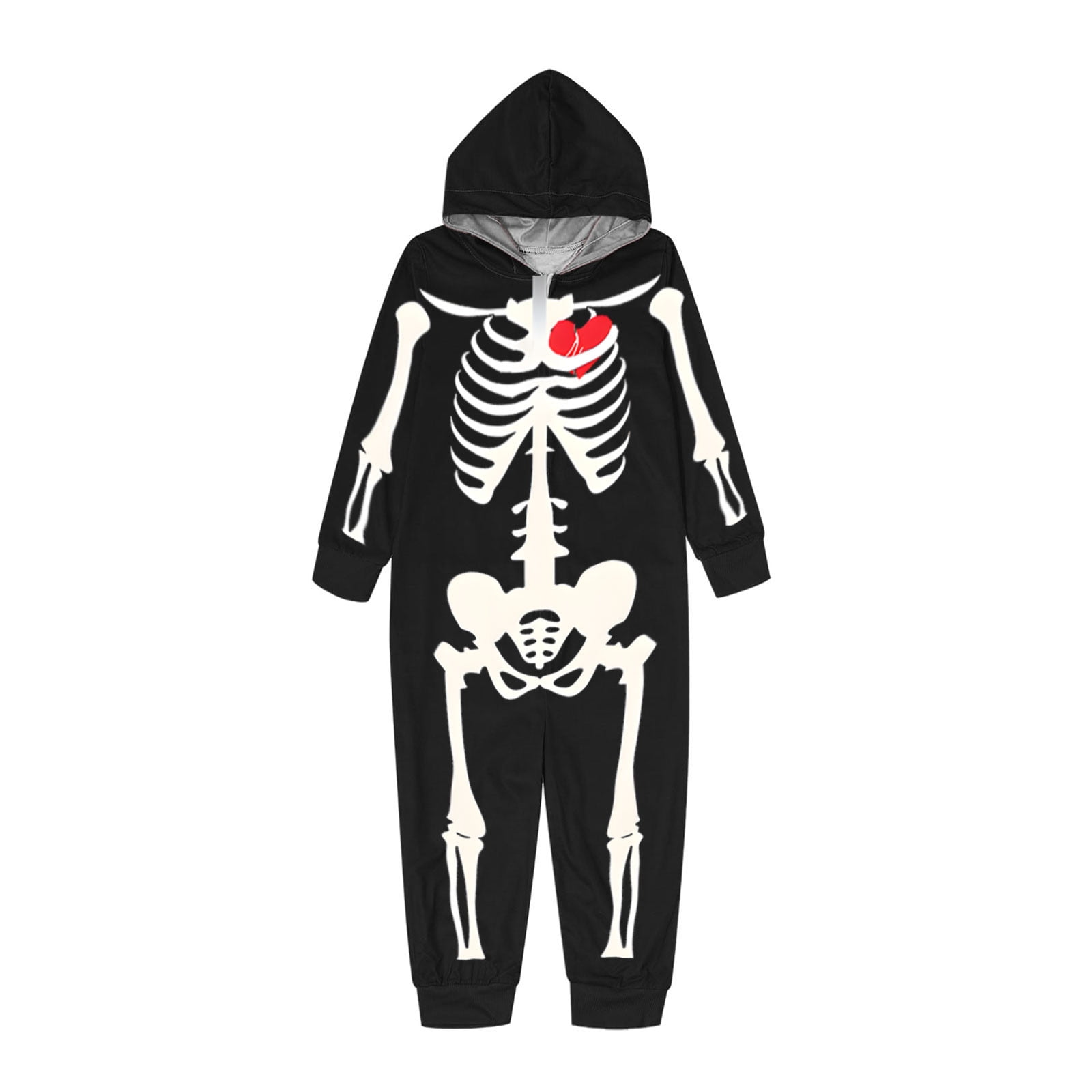 Meichang Matching Halloween Pajamas for Family Halloween Skeleton Print One-Piece Onesies Hooded Zipper Front PJs Jumpsuit Loungewear Romper for
