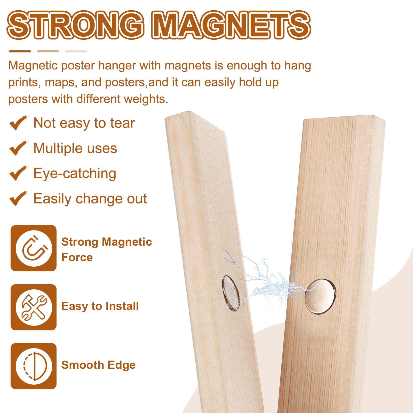 Uxcell 2 Set Magnetic Poster Hanger Frame, 20.07 inch Wide Hanging Kit, Brown