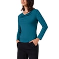 thumbnail image 4 of INSPIRE CHIC Women's Cowl Neck Long Sleeves Fitted Layering Top Soft T-Shirt XS Peacock Blue, 4 of 6