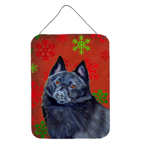 Schipperke Red Snowflakes Holiday Christmas Wall or Door Hanging Prints