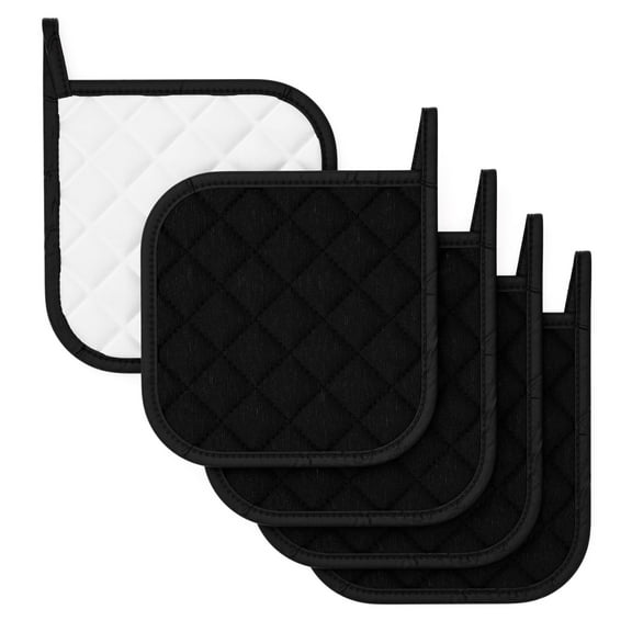 5 Pack Pot Holders for Kitchen,Resistant Clearance Pot Holders Sets,Oven Hot Pads for Kitchen,Cloth Pot Holders for Cooking(Black)