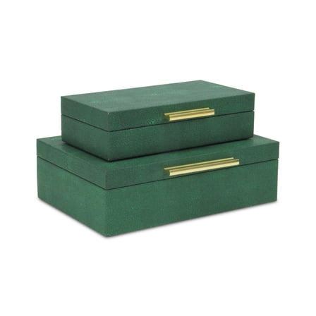 Lusan Rectangular Decorative Box Set - Green Faux Shagreen