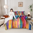 thumbnail image 4 of Homewish Teens Colorful Stripes 3 Pieces Queen Comforter Set,Abstract Watercolor Ultra Soft Bedding Sets,Graffiti Splash Bedding Comforter Set Breathable,Breathable Home Decor,Reversible, 4 of 8