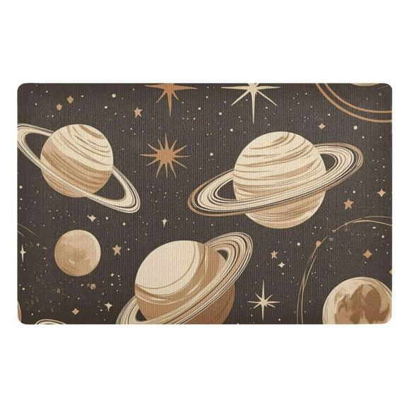 Brown Planets and Stars Floor Door Mat Outdoor Indoor for Home Entrance Welcome Mats 32"x20"