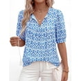 thumbnail image 6 of PRETTYGARDEN Womens Summer Boho Tops Vacation Outfits Casual Tie Front V Neck Peasant Blouses Puff Short Sleeve Shirts, 6 of 7