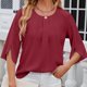 thumbnail image 3 of Women 3/4 Sleeve Summer Blouses Loose Casual Tops Front Pleated Round Neck Shirts Elegant and Easy to Wear XXL pea green, 3 of 4
