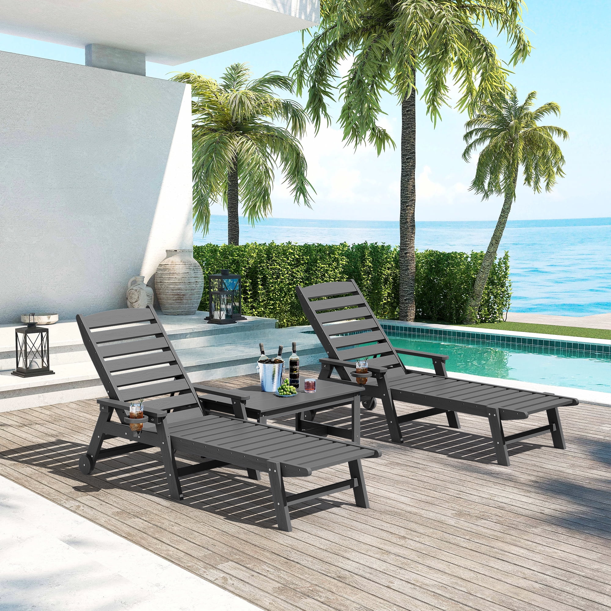 SERWALL Outdoor Patio Coffee Table, 37.8" x 22.8" HDPE Weatherproof, Grey