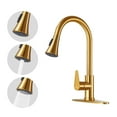 thumbnail image 2 of Rainovo Grifo De Cocina Con Rociador Extraíble Oro Cepillado 3 Agujeros Grifo Del Fregadero De La Cocina De Acero Inoxidable Monomando Grifos De Arco Alto Con Placa De Cubierta Comercial Moderno Con R, 2 of 5