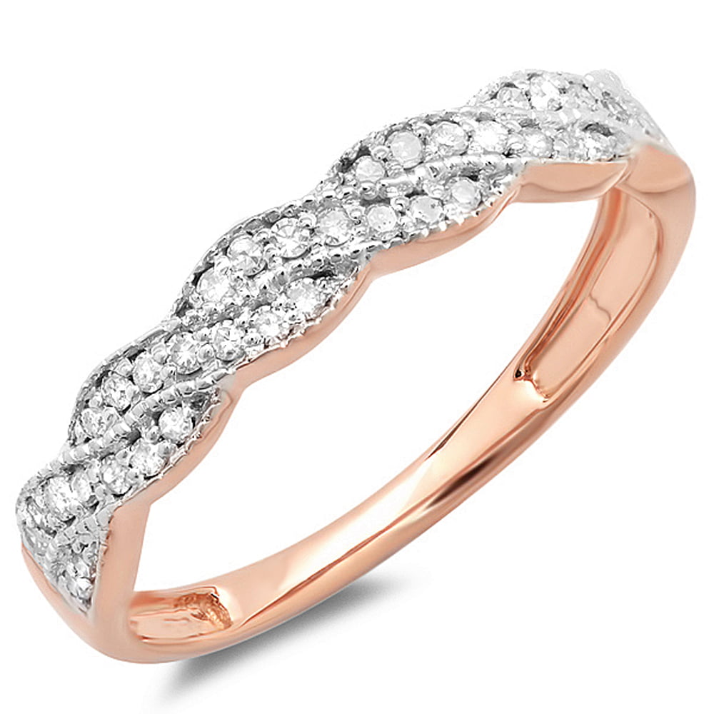 White Gold ctw 14K Round Pink Sapphire Ladies Wedding Stackable Band Swirl Ring 1/4 CT Dazzlingrock Collection 0.25 Carat
