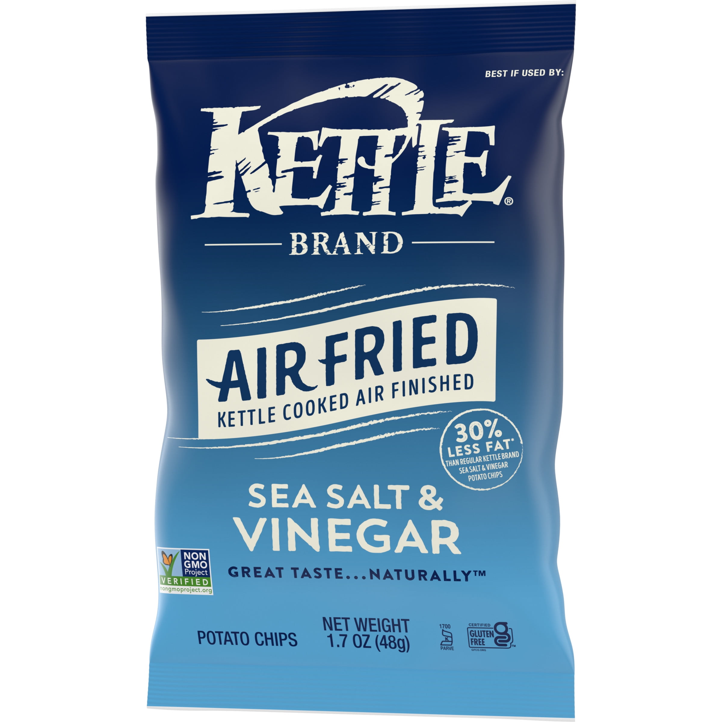 Kettle Brand Potato Chips, Air Fried Sea Salt and Vinegar Kettle Chips, 1.7 Oz Snack Bag