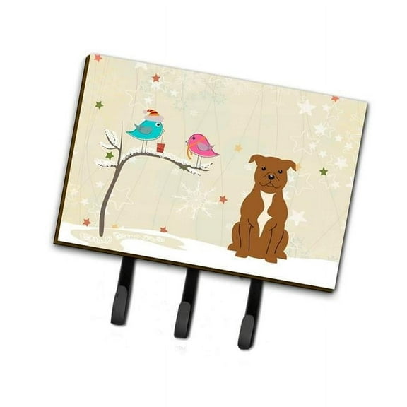 Christmas Presents Between Friends Staffordshire Bull Terrier Brown Leash or Key Holder