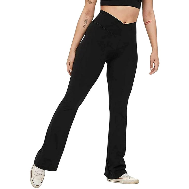 Ilfioreemio Bootcut Yoga Pants for Women Flared Leggings Bootleg Casual  Lounge Pants Work Pants Sweatpants Black-No Pocket 