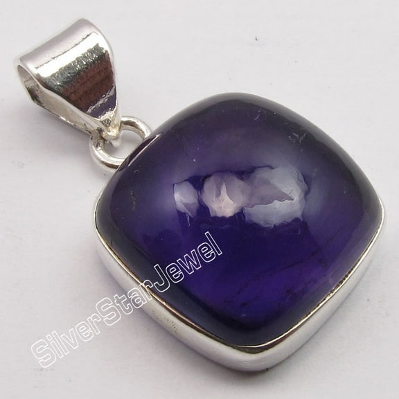 SilverStarJewel 925 Solid Silver Square Cushion Purple Amethyst Pendant 1" Unisex Jewelry