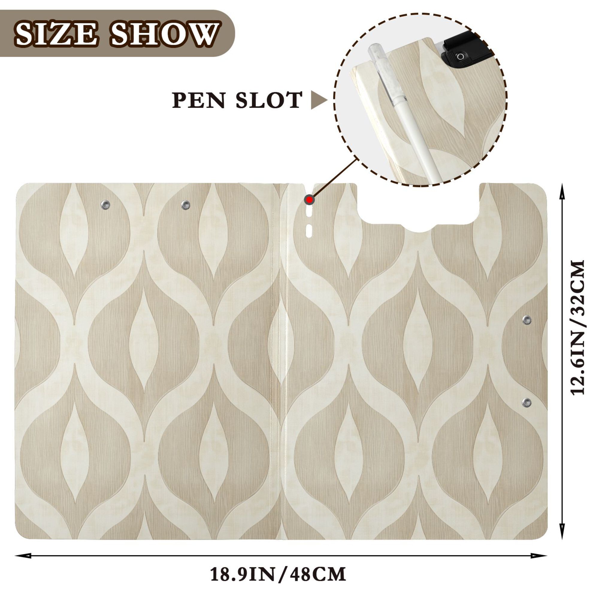 FORMRS A4 Clipboard Folder with Pen Holder Horizontal Foldable School Office Binder, Light Brown Pattern