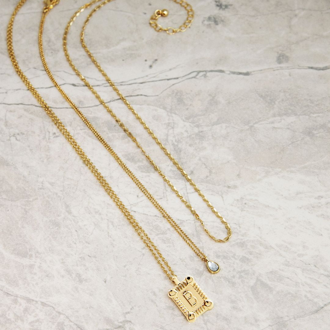 Seren Jewelry Initial Letter "B" Gold Pendant Necklace Set for Women, 3 Pieces