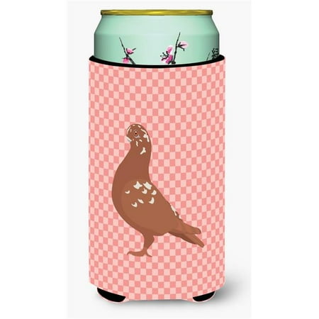 

African Owl Pigeon Pink Check Tall Boy Beverage Insulator Hugger