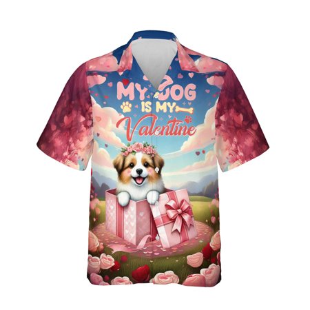 My Dog Is My Valentine Cute Miniature American Shepherd in Gift Box Hawaiian Shirt Breathable Summer Unisex Merch MAS Dog Lover Gifts - 3006