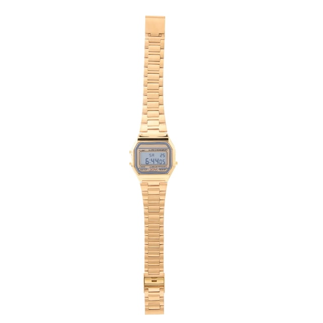 Reloj de pulsera Bling Bling rectangular con correa de acero inoxidable electrónico con luz trasera LED dorado
