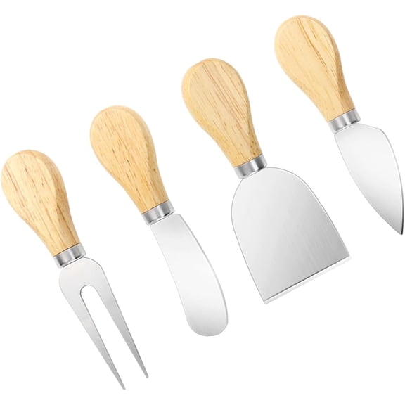 4 Piece Stainless Steel Cheese Knife Set Wooden Handle Charcuterie Spreader Fork Slicer Kitchen Serving Tool