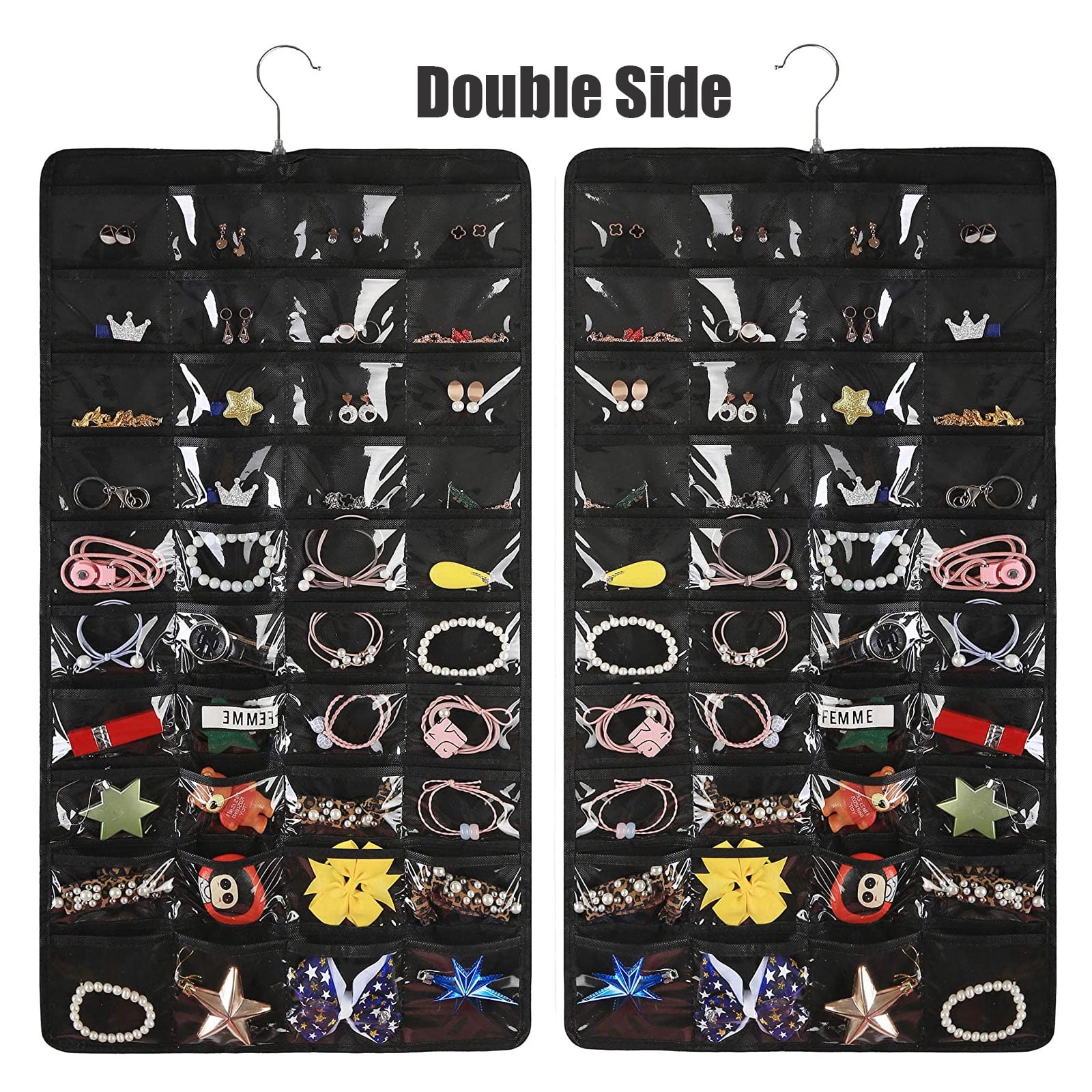 Details about   Dual Sided 32 Pockets Hanging Jewelry Organizer Hook Loops & Hanger Display Case 