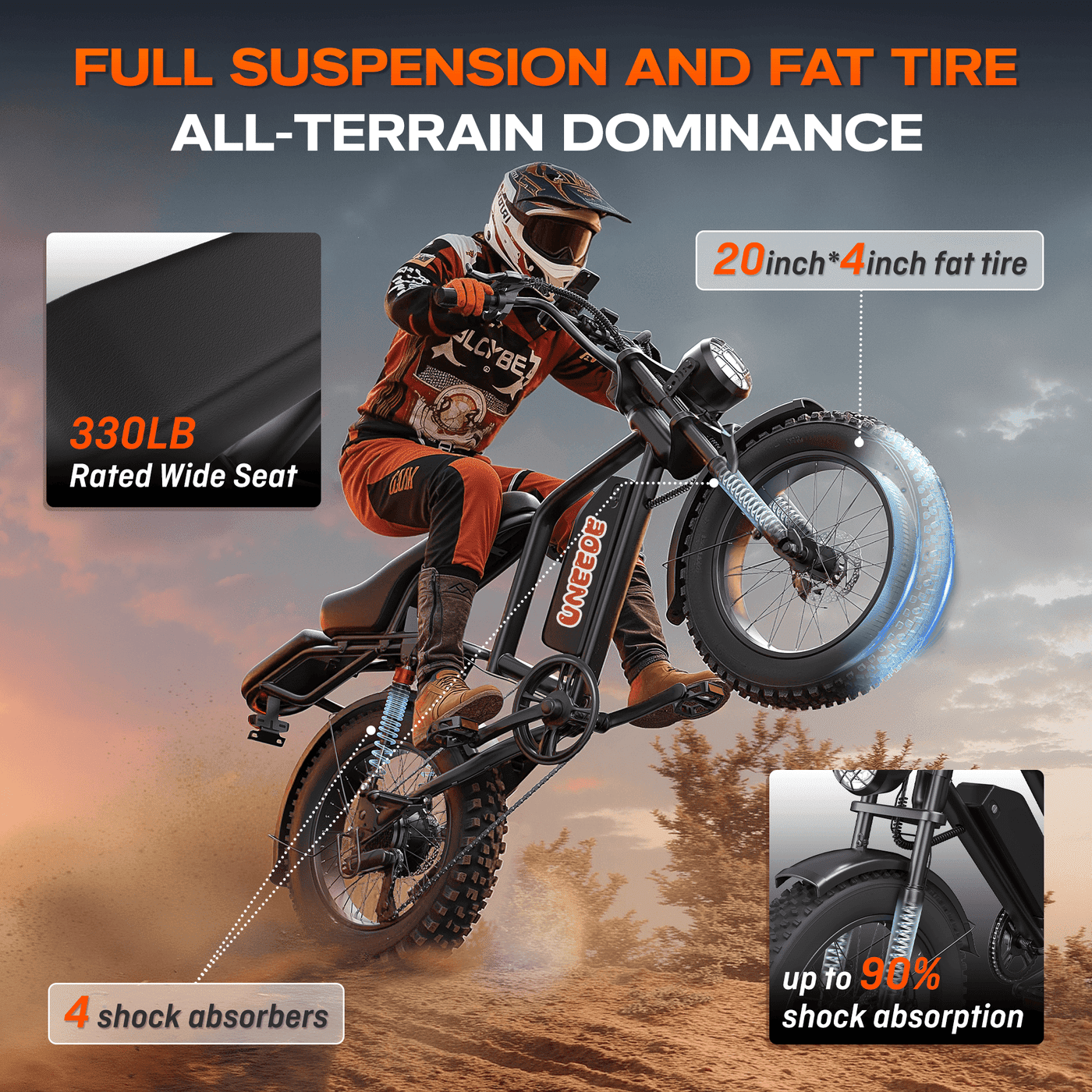 UNEEDE BK20 Fat Tire E Pedal-assist Bike for Adults
