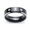 thumbnail image 2 of Men Women 6MM Comfort Fit Tungsten Carbide Wedding Band 0.11 cttw 3 Diamond Beveled Edges Black Ring (4 to 9.5), 9.5, 2 of 4
