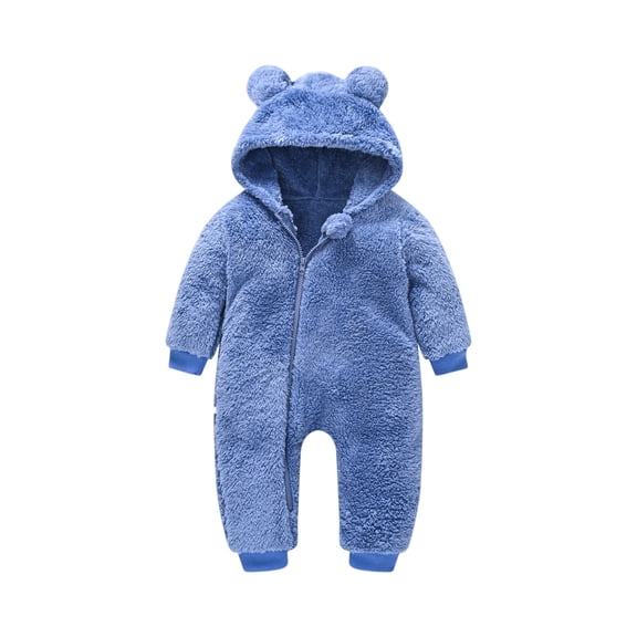 Infant Hooded Fleece Jumpsuit with Bear Ears One Piece Soft Plush Romper for Children Boys and Girls Newborn Outfit