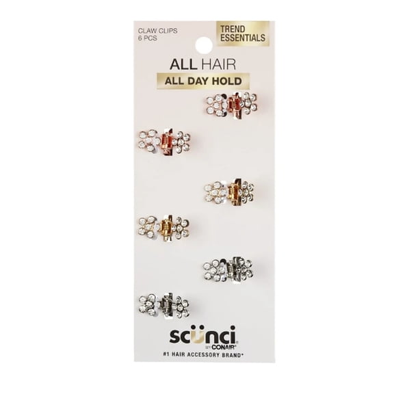 Scunci Mini Rhinestone Claw Clip, Multicolor, 6 Count
