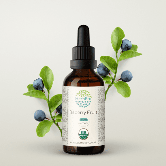 Bilberry Fruit Alcohol Herbal Extract Tincture, Super-Concentrated Organic Bilberry (Vaccinium Myrtillus) Dried Fruit 2 oz