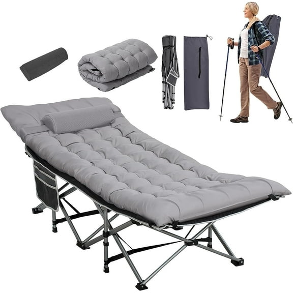 Nalone Camping Cots with Extra Foldable Mattress 900 lbs, Heavy Duty Camping Bed for Adults Home Office Outdoor(Gray)