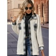 thumbnail image 4 of Shackets for Women Fleece Button Down Plaid Long Coat Lapel Hooded Fleece Lined Jacket Fashion Color Block Tops White M, 4 of 8
