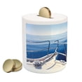thumbnail image 2 of Navy Piggy Bank, Boat Show Ocean Sea Life with Ship Yacht Landscape of Islands Image Photo, Ceramic Coin Bank Money Box for Cash Saving, 3.6" X 3.2", Navy Blue and White, by Ambesonne, 2 of 4