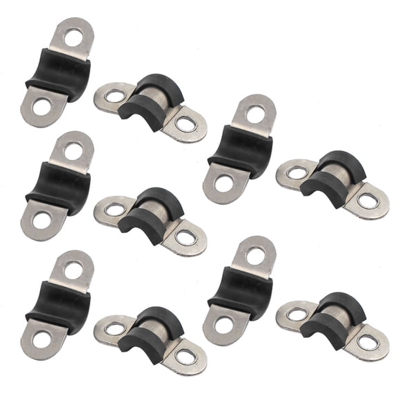 Unique Bargains 10Pcs 6mm Dia Rubber Lined U Shaped Stainless Steel Pipe Clips Hose Tube Clamp