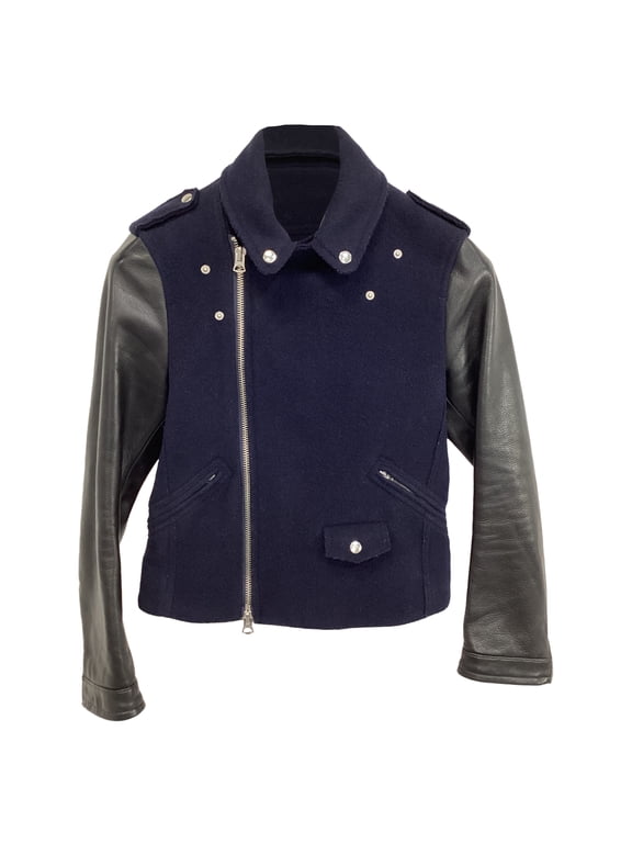 Pre-Owned Acne Studios Cassady Jacket in Navy Blue Wool and Leather